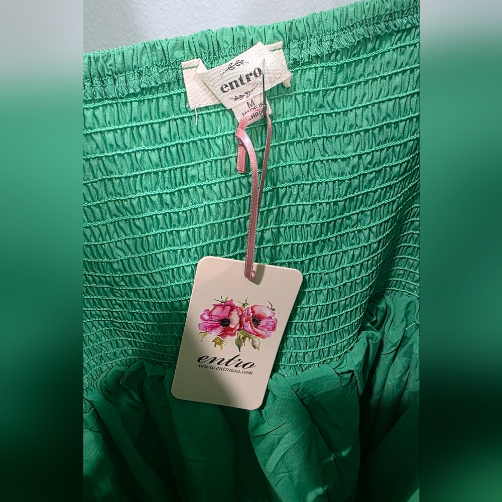 Entro Vibrant Green Midi Dress with Puff Sleeves - Picture 7 of 8